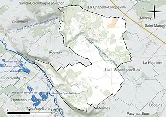 Carte en couleur présentant le réseau hydrographique de la commune