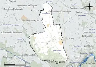 Carte en couleur présentant le réseau hydrographique de la commune