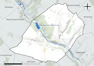 Carte en couleur présentant le réseau hydrographique de la commune