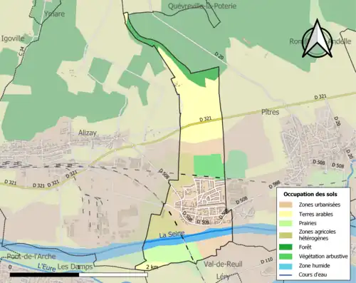 Carte en couleurs présentant l'occupation des sols.