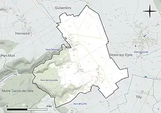 Carte en couleur présentant le réseau hydrographique de la commune