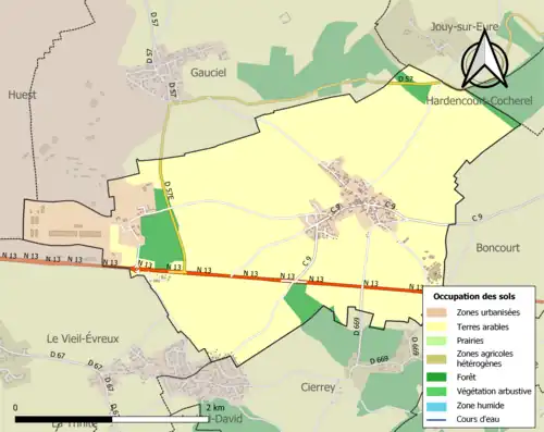 Carte en couleurs présentant l'occupation des sols.