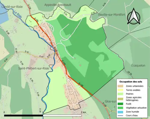Carte en couleurs présentant l'occupation des sols.