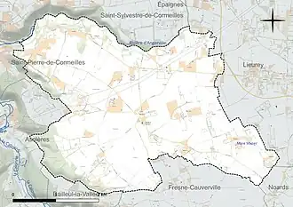 Carte en couleur présentant le réseau hydrographique de la commune
