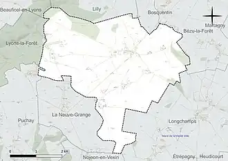 Carte en couleur présentant le réseau hydrographique de la commune