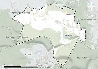 Carte en couleur présentant le réseau hydrographique de la commune