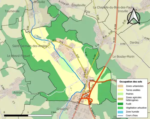 Carte en couleurs présentant l'occupation des sols.