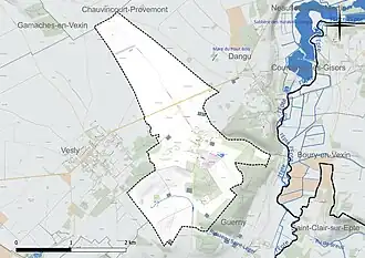 Carte en couleur présentant le réseau hydrographique de la commune