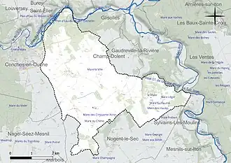 Carte en couleur présentant le réseau hydrographique de la commune