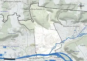 Carte en couleur présentant le réseau hydrographique de la commune