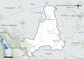 Carte en couleur présentant le réseau hydrographique de la commune