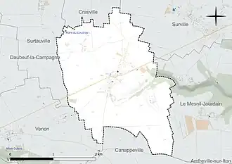 Carte en couleur présentant le réseau hydrographique de la commune
