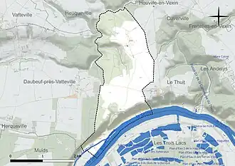Carte en couleur présentant le réseau hydrographique de la commune