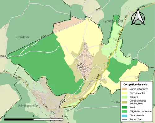 Carte en couleurs présentant l'occupation des sols.