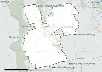 Carte en couleur présentant le réseau hydrographique de la commune