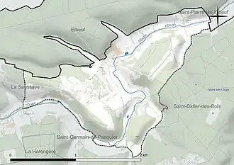Carte en couleur présentant le réseau hydrographique de la commune