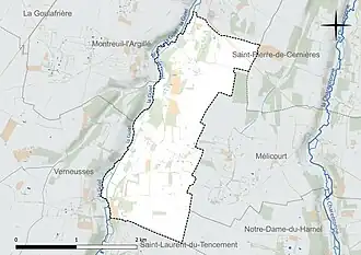 Carte en couleur présentant le réseau hydrographique de la commune
