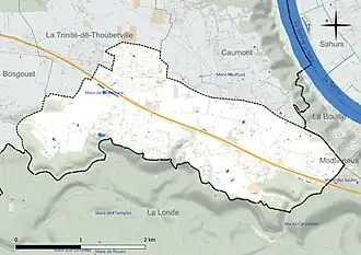 Carte en couleur présentant le réseau hydrographique de la commune