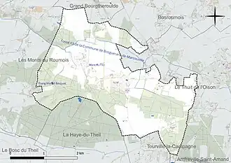 Carte en couleur présentant le réseau hydrographique de la commune