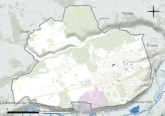 Carte en couleur présentant le réseau hydrographique de la commune