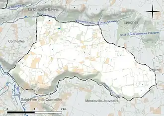 Carte en couleur présentant le réseau hydrographique de la commune