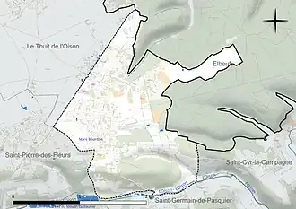 Carte en couleur présentant le réseau hydrographique de la commune
