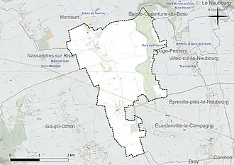 Carte en couleur présentant le réseau hydrographique de la commune