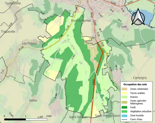Carte en couleurs présentant l'occupation des sols.
