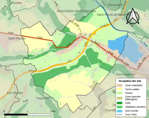 Carte en couleurs présentant l'occupation des sols.