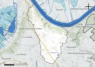Carte en couleur présentant le réseau hydrographique de la commune