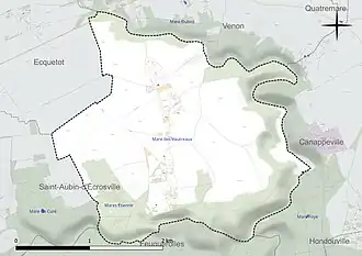 Carte en couleur présentant le réseau hydrographique de la commune