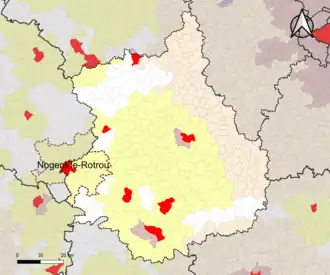 Localisation de l'aire d'attraction de Nogent-le-Rotrou dans le département d'Eure-et-Loir.