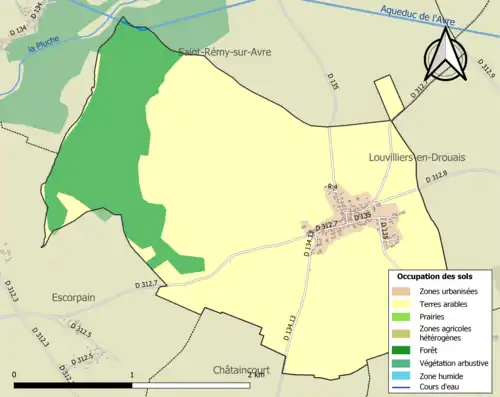 Carte en couleurs présentant l'occupation des sols.