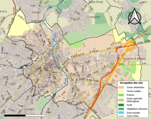 Carte en couleurs présentant l'occupation des sols.