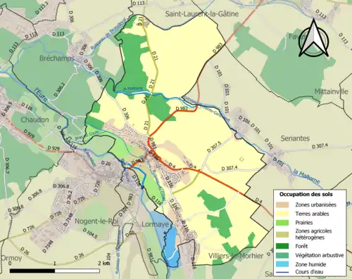 Carte en couleurs présentant l'occupation des sols.