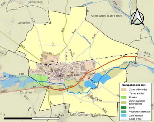 Carte en couleurs présentant l'occupation des sols.
