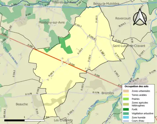 Carte en couleurs présentant l'occupation des sols.