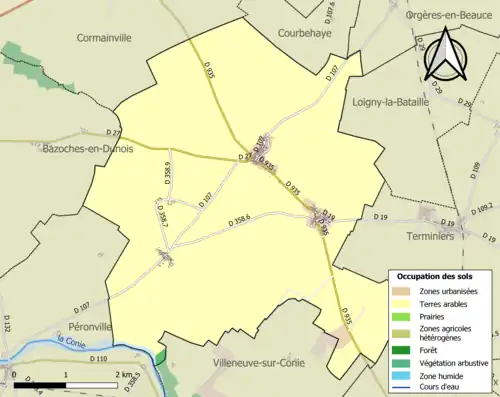 Carte en couleurs présentant l'occupation des sols.