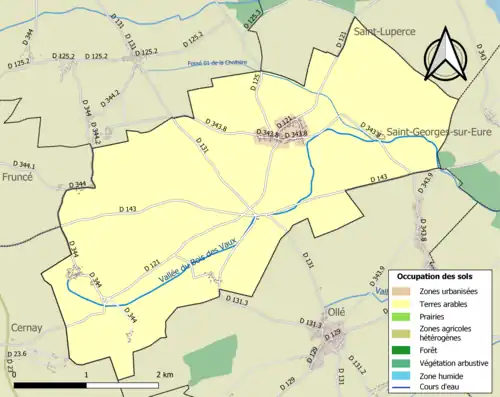 Carte en couleurs présentant l'occupation des sols.