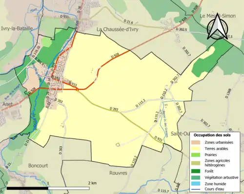 Carte en couleurs présentant l'occupation des sols.