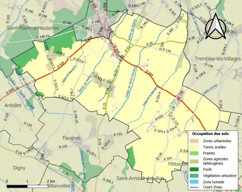 Carte en couleurs présentant l'occupation des sols.