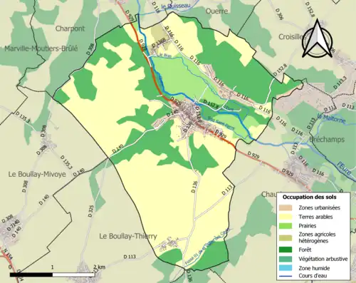 Carte en couleurs présentant l'occupation des sols.