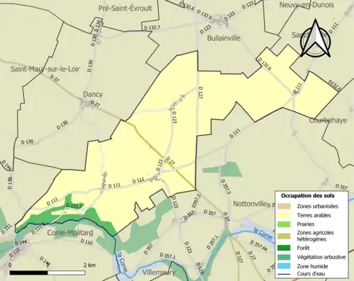 Carte en couleurs présentant l'occupation des sols.