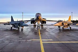 28th Bomb Wing un B-1B et deux JAS 39 Gripens en 2024.