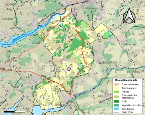 Carte en couleurs présentant l'occupation des sols.