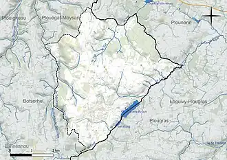 Carte en couleur présentant le réseau hydrographique de la commune