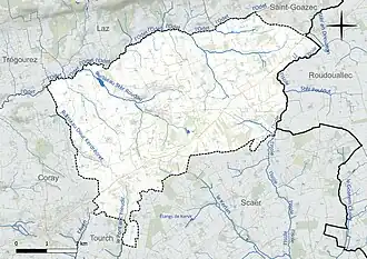 Carte en couleur présentant le réseau hydrographique de la commune