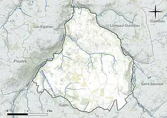 Carte en couleur présentant le réseau hydrographique de la commune