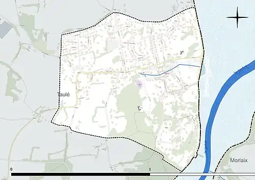 Carte en couleur présentant le réseau hydrographique de la commune