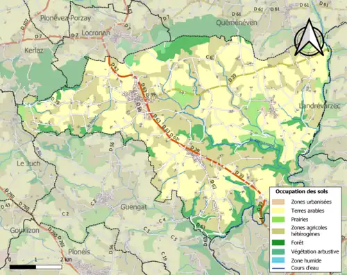 Carte en couleurs présentant l'occupation des sols.